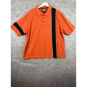 Harley-Davidson Mens XXL Orange Racing Stripe Cotton Pique Polo Shirt Logo